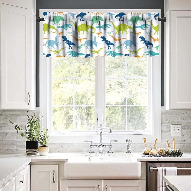 YSWOW Dinosaur Valance Curtain for Kids Boys Girls Nursery Playroom Room Decor Cartoon Dino Cute Wildlife Animal Theme Art Printed Window Drapes W54xL18in Fabric 1 Panel - Image 5